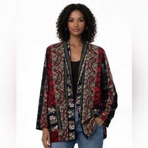 Vintage Brocade Blazer Red Black Ornate Statement Jacket Size L